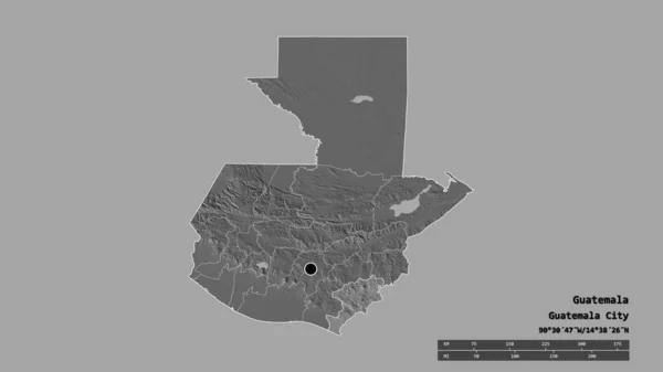 主要な地域部門と分離したJutiapa地域とグアテマラの荒廃した形 ラベル 標高マップ 3Dレンダリング — ストック写真