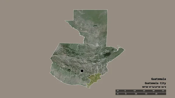 Desaturated Shape Guatemala Its Capital Main Regional Division Separated Jutiapa — Stock Photo, Image