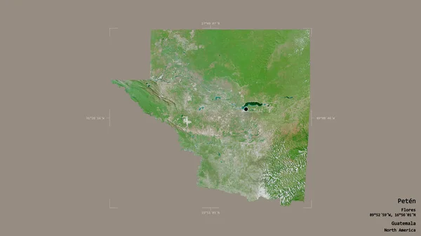 Area Peten Department Guatemala Isolated Solid Background Georeferenced Bounding Box — Stock Photo, Image