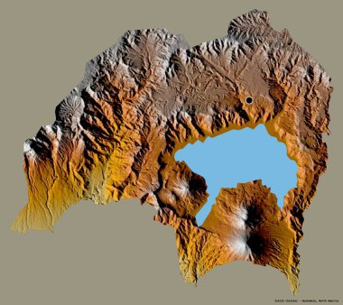 Solola 'nın şekli, Guatemala departmanı, sermayesi koyu renk arka planda izole edilmiş. Topografik yardım haritası. 3B görüntüleme
