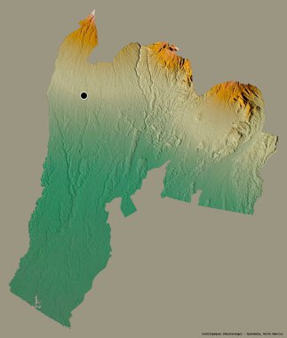 Suchitepequez 'in şekli, Guatemala departmanı, sermayesi koyu renk arka planda izole edilmiş. Topografik yardım haritası. 3B görüntüleme