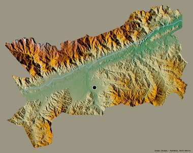 Zacapa 'nın şekli, Guatemala departmanı, sermayesi koyu renk arka planda izole edilmiş. Topografik yardım haritası. 3B görüntüleme