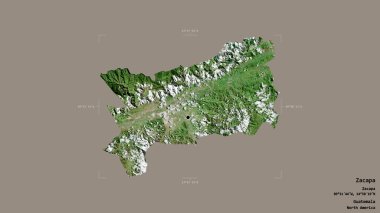 Zacapa bölgesi, Guatemala departmanı, jeoreferatlı bir sınır kutusunda sağlam bir arka planda izole edilmiş. Etiketler. Uydu görüntüleri. 3B görüntüleme