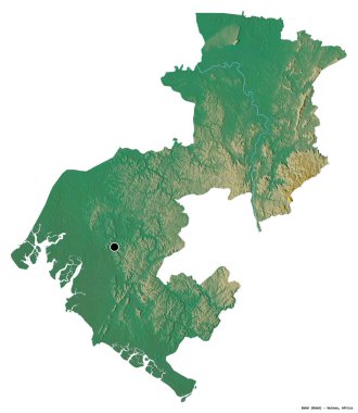 Boke 'un şekli, Gine bölgesi, başkenti beyaz arka planda izole edilmiş. Topografik yardım haritası. 3B görüntüleme