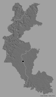 Faranah 'ın şekli, Gine bölgesi, başkenti katı renk arkaplanı ile izole edilmiş. Çift seviyeli yükseklik haritası. 3B görüntüleme