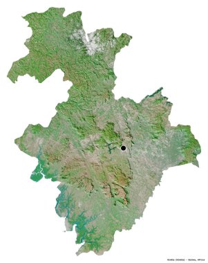Kindia 'nın şekli, Gine bölgesi, başkenti beyaz arka planda izole edilmiş. Uydu görüntüleri. 3B görüntüleme