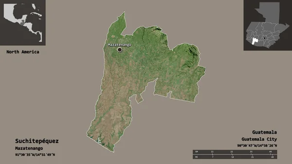 スキテペケス グアテマラの省とその首都の形 距離スケール プレビューおよびラベル 衛星画像 3Dレンダリング — ストック写真