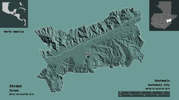 Forme Zacapa Département Guatemala Capitale Échelle Distance Aperçus Étiquettes Carte — Photo