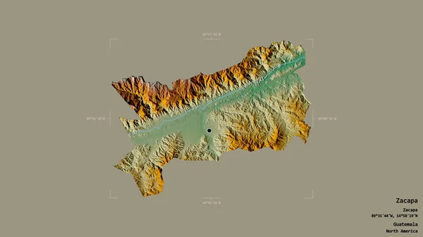 危地马拉省Zacapa地区 在一个地理参照框的坚实背景上被隔离 地形浮雕图 3D渲染 — 图库照片