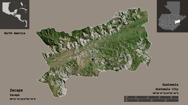 危地马拉省Zacapa的形状及其首都 距离刻度 预览和标签 卫星图像 3D渲染 — 图库照片