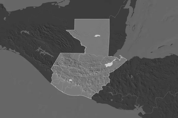 Tvar Guatemaly Oddělený Desaturací Sousedních Oblastí Hranice Mapa Nadmořské Výšky — Stock fotografie