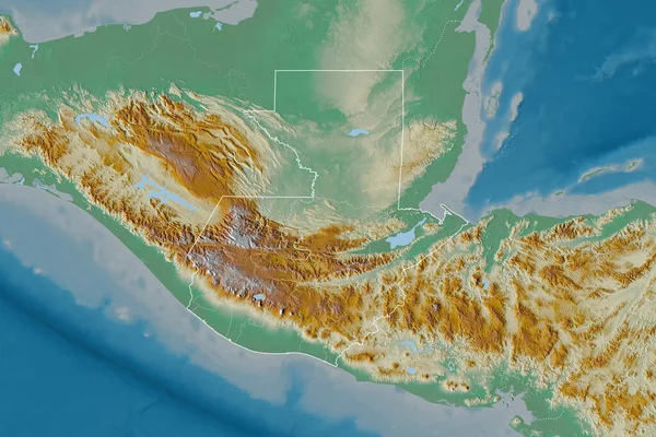 Uitgebreid Gebied Van Guatemala Met Landgrenzen Internationale Regionale Grenzen Topografische — Stockfoto