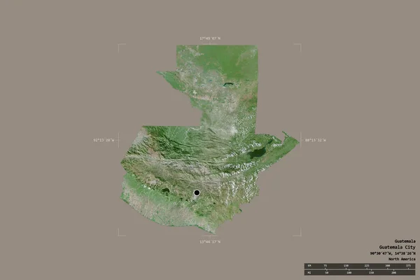 危地马拉的一个区域在一个地理参照框的坚实背景上被隔离 主要区域分部 距离标度 卫星图像 3D渲染 — 图库照片