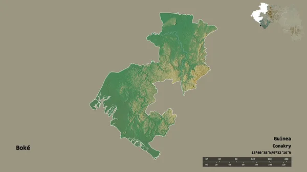 Kształt Boke Regionu Gwinei Jej Kapitału Izolowane Solidnym Tle Skala — Zdjęcie stockowe