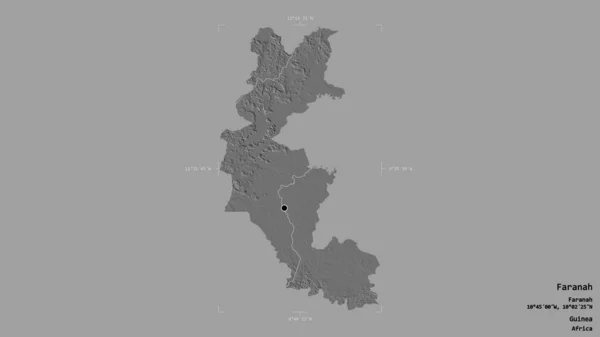 Obszar Farana Region Gwinei Odizolowany Solidnym Tle Georeferencyjnej Skrzynce Granicznej — Zdjęcie stockowe