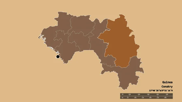 Forma Desnaturalizada Guinea Con Capital División Regional Principal Zona Separada — Foto de Stock