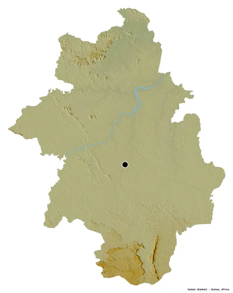 ギニアの地方 カンカンの形で その首都は白い背景に孤立しています 地形図 3Dレンダリング — ストック写真