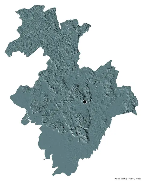 Форма Киндии Региона Гвинеи Столицей Изолированной Белом Фоне Цветная Карта — стоковое фото