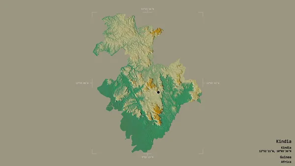 几内亚Kindia地区 在一个地理参照框的坚实背景上被隔离 地形浮雕图 3D渲染 — 图库照片