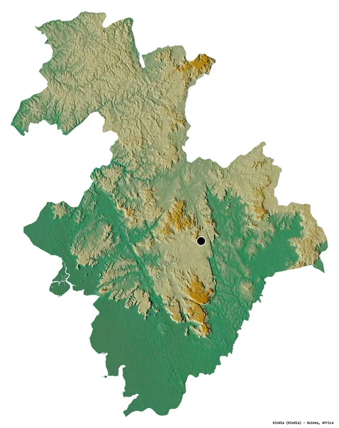 Kształt Kindii Regionu Gwinei Stolicą Odizolowaną Białym Tle Mapa Pomocy — Zdjęcie stockowe