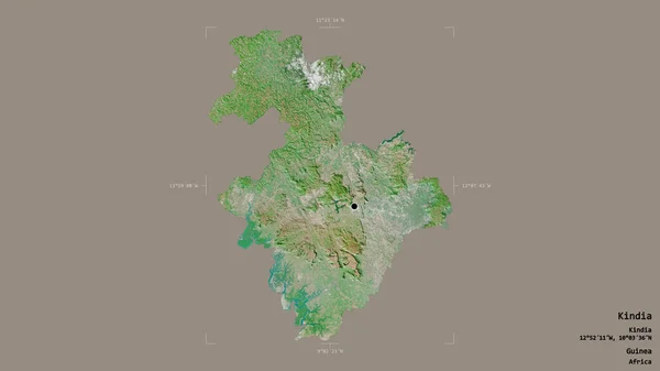几内亚Kindia地区 在一个地理参照框的坚实背景上被隔离 卫星图像 3D渲染 — 图库照片