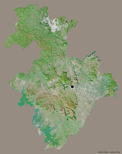 ギニア地方のキンディアの形で その首都はしっかりとした色背景に隔離されています 衛星画像 3Dレンダリング — ストック写真
