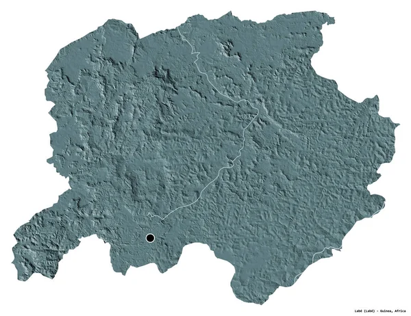 几内亚拉贝地区的形状 其首都被白色背景隔离 彩色高程图 3D渲染 — 图库照片