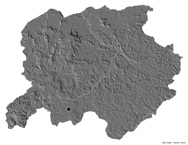 Kształt Labe Region Gwinei Stolicą Odizolowaną Białym Tle Dwupoziomowa Mapa — Zdjęcie stockowe