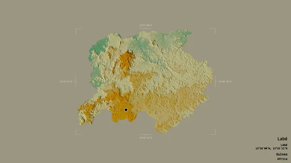 几内亚拉贝地区 在一个地理参考方块中 在坚实的背景下被隔离 地形浮雕图 3D渲染 — 图库照片