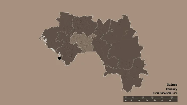 几内亚的经济形势严峻 主要地区分部和分裂的马穆地区都是如此 彩色高程图 3D渲染 — 图库照片