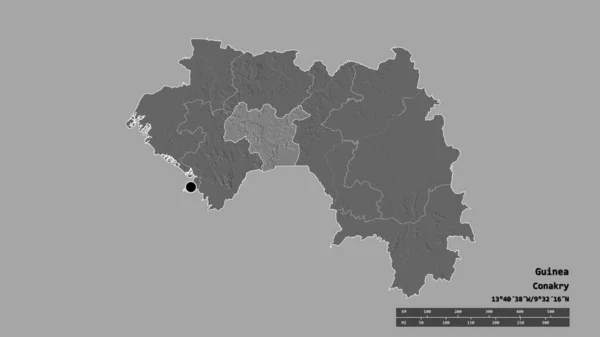 Forma Dessaturada Guiné Com Sua Capital Principal Divisão Regional Área — Fotografia de Stock