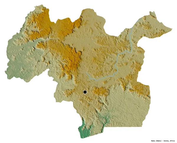 几内亚地区Mamou的形状 其首都被白色背景隔离 地形浮雕图 3D渲染 — 图库照片