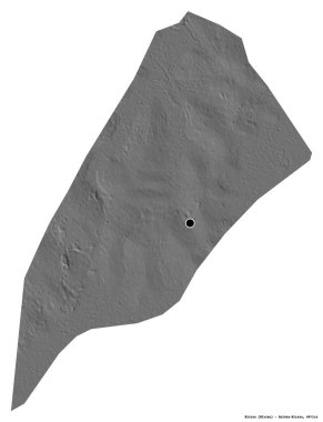 Bissau 'nun şekli, Gine-Bissau bölgesi, başkenti beyaz arka planda izole edilmiş. Çift seviyeli yükseklik haritası. 3B görüntüleme