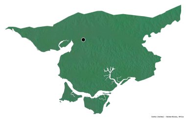 Başkenti beyaz arka planda izole edilmiş olan Gine-Bissau bölgesi Cacheu 'nun şeklidir. Topografik yardım haritası. 3B görüntüleme