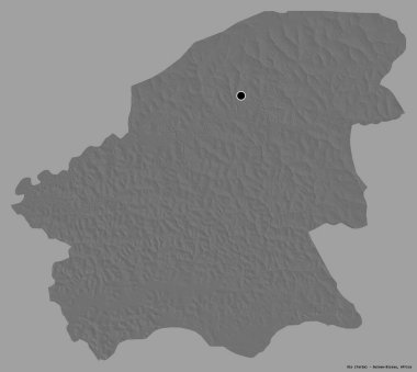 Gine-Bissau bölgesi Oio 'nun şekli, başkenti katı bir renk arkaplanı ile izole edilmiştir. Çift seviyeli yükseklik haritası. 3B görüntüleme