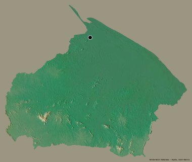 Barima-Waini 'nin şekli, Guyana bölgesi, başkenti katı bir renk arkaplanı ile izole edilmiş. Topografik yardım haritası. 3B görüntüleme