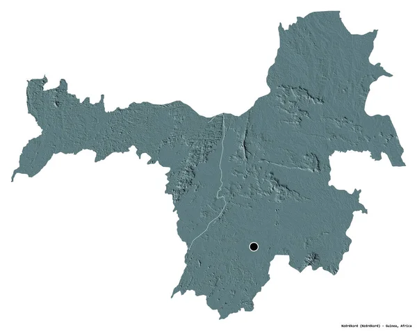 Форма Нзерекоре Область Гвинеи Столицей Изолированной Белом Фоне Цветная Карта — стоковое фото