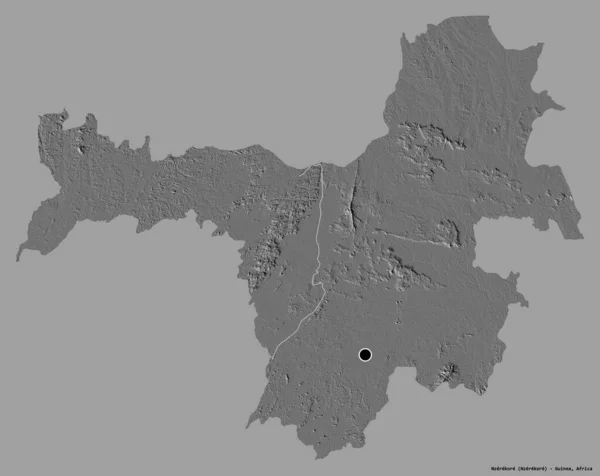 几内亚地区Nzerekore的形状 其首都以纯色背景隔离 Bilevel高程图 3D渲染 — 图库照片
