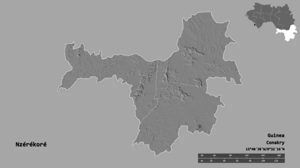 Tvar Nzerekore Oblast Guineje Hlavním Městem Izolovaným Pevném Pozadí Měřítko — Stock fotografie