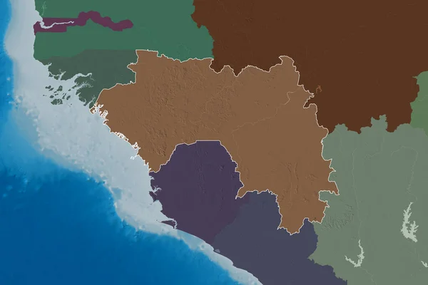 Gine Nin Genişletilmiş Bölgesi Renkli Yükseklik Haritası Görüntüleme — Stok fotoğraf