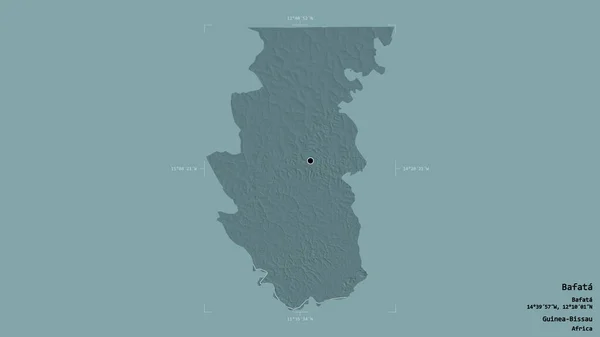 ギニアビサウの領域であるバファタの領域は 優先された境界ボックス内の強固な背景に隔離されています ラベル 色の標高マップ 3Dレンダリング — ストック写真