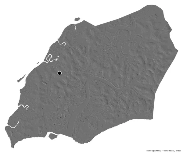 ギニア ビサウ地方のビンボの形で 首都は白い背景に孤立しています 標高マップ 3Dレンダリング — ストック写真