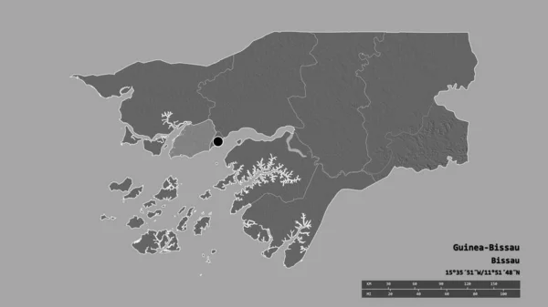 수도인 기니비사우와 그리고 비옴보 지역의 형태였다 라벨이요 렌더링 — 스톡 사진