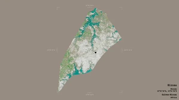 ギニアビサウの地域であるビサウの地域は 地理的に参照された境界線の箱の中にしっかりとした背景に隔離されています ラベル 衛星画像 3Dレンダリング — ストック写真