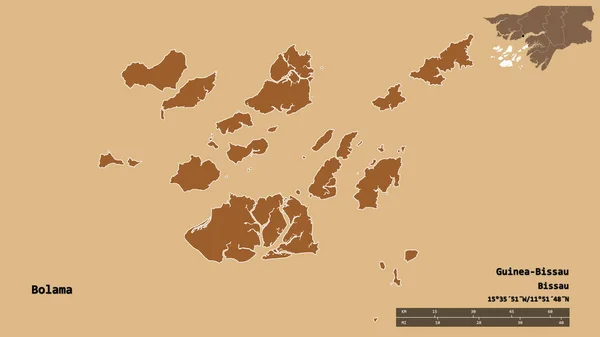 Kształt Bolamy Regionu Gwinei Bissau Stolicą Odizolowaną Solidnym Tle Skala — Zdjęcie stockowe