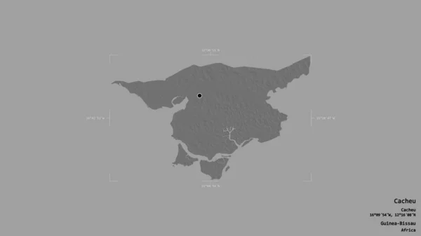几内亚比绍Cacheu地区 在一个地理参照框的坚实背景上被隔离 Bilevel高程图 3D渲染 — 图库照片
