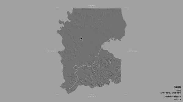 ギニア ビサウ地方のガブ地域は 地理的に結合した箱の中にしっかりとした背景に隔離されています ラベル 標高マップ 3Dレンダリング — ストック写真
