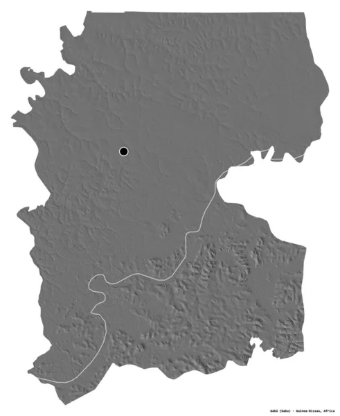 ギニアビサウ地方のガブの形で 首都は白い背景に孤立しています 標高マップ 3Dレンダリング — ストック写真