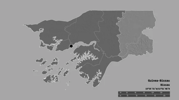 Forme Désaturée Guinée Bissau Avec Capitale Principale Division Régionale Région — Photo