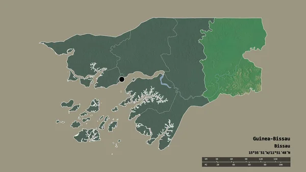 Bissau Guinea Kiszáradt Alakja Fővárosával Regionális Körzetével Gabu Övezettel Címkék — Stock Fotó